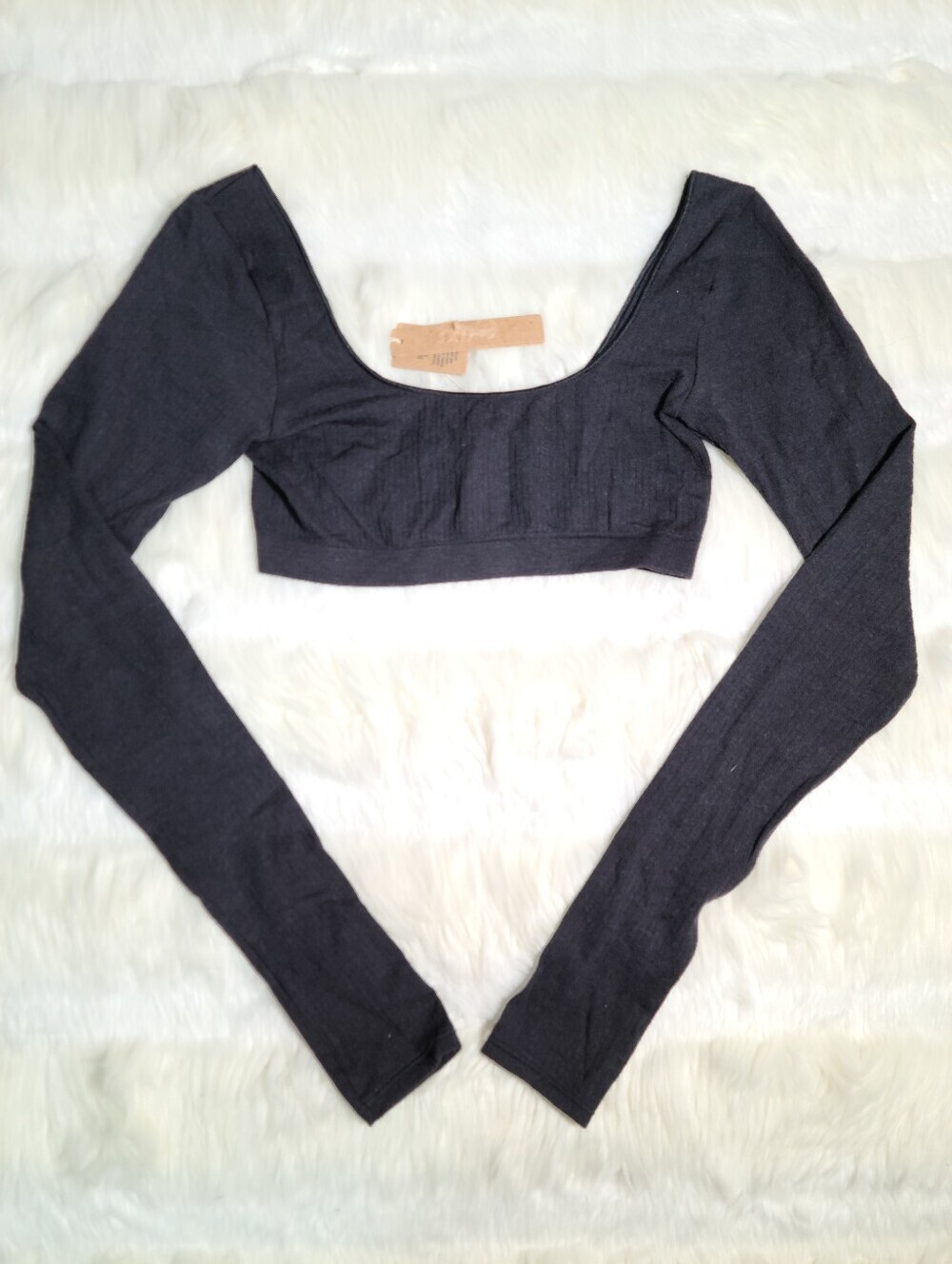 SKIMS Wool Rib Long Sleeve Cropped Top Black Obsidian Women S/M NEW